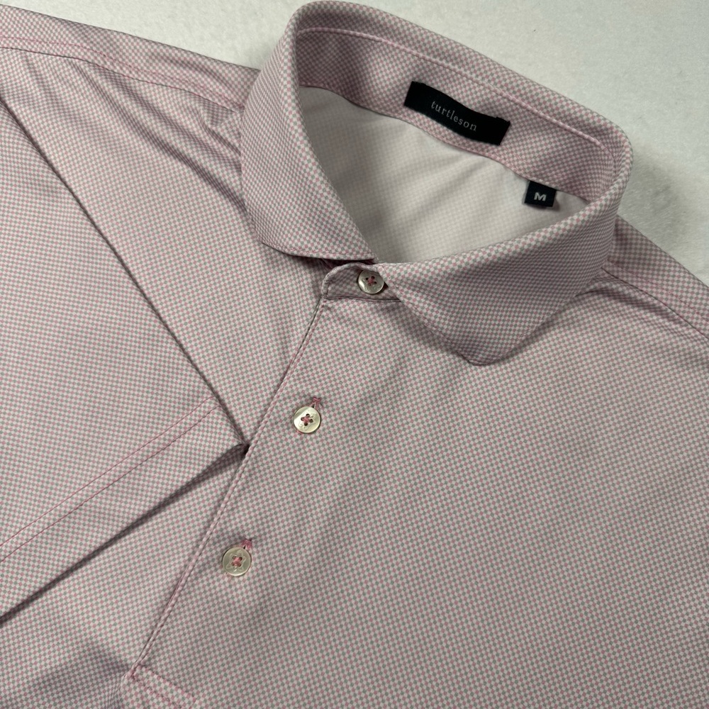 Turtleson Men’s‎ M Pink Micro‑Check Performance Polo Shirt